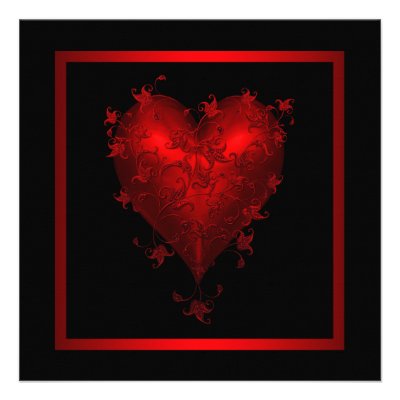 Red Heart Red Black Wedding Invitations