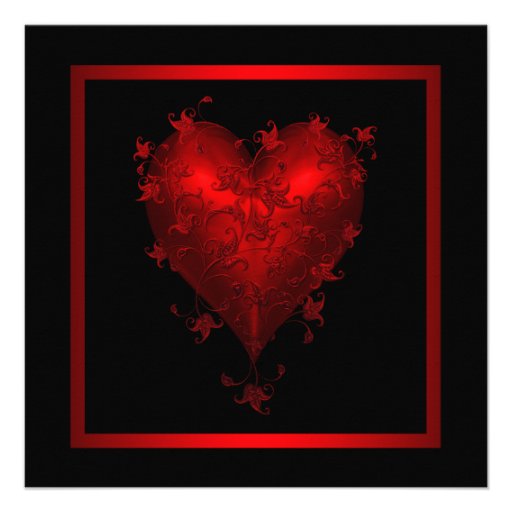 Red Heart Red Black Wedding Invitations