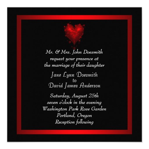 Red Heart Red Black Wedding Invitations