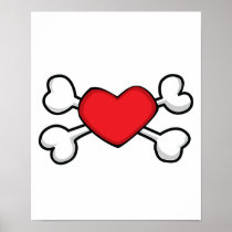 red heart Skull and Crossbones Posters