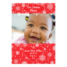 Red Heart Snowflake Christmas Birth Announcement