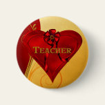 Red Heart Teacher Pinback Buttons