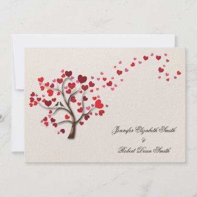Red Heart Tree on Ivory Wedding Invitation by NoteableExpressions