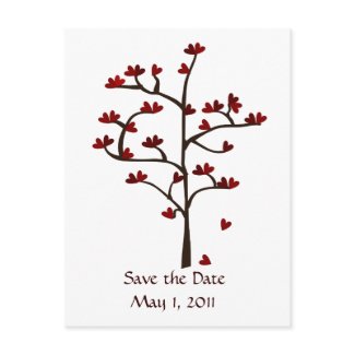 Red Heart Tree Save the Date postcard