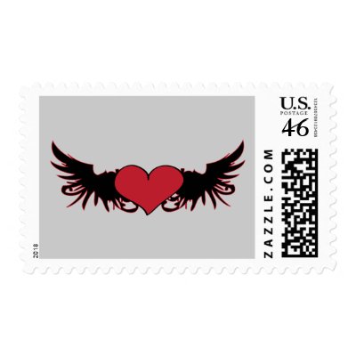 Red Heart & Wings Postage Stamp by kenipela