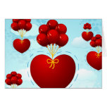 Red heart with balloons, greeting card