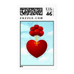 Red heart with balloons, stamp