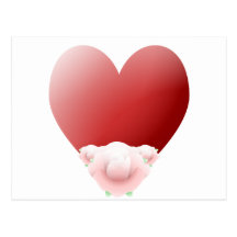 Red Heart With Pale Pink Roses Post Card