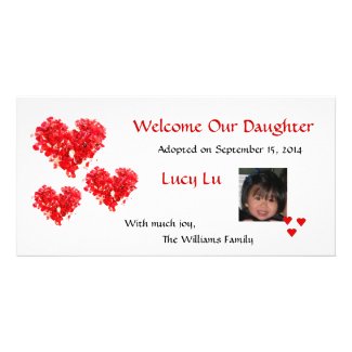 Red Hearts Adoption Photo Announcement Picture Card