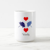 Red Hearts and Blue Flowers Mug mugs