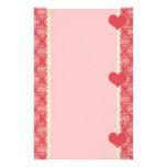 Red Hearts and Damask Frame Stationery