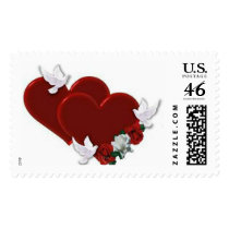Red hearts and Doves postage