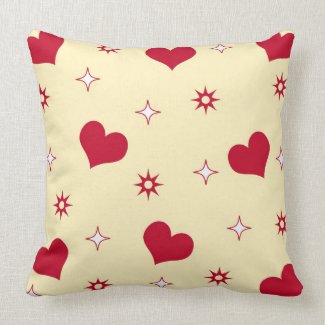 Red hearts and stars throwpillow