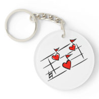 red hearts music notes key chains