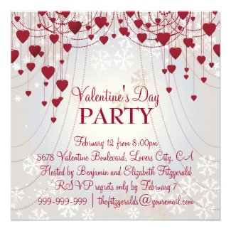 Red Hearts on Radiant White Valentines Party Announcement