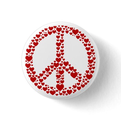 Red Hearts Peace Sign Button by teeboutique