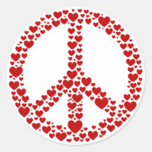 Red Hearts Peace Sign Sticker