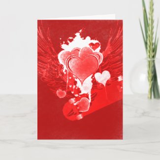 Red Hearts with wings Skateboard Valentine's Card card