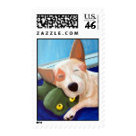Red Heeler Cuddling Frog Painting postage