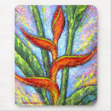 Red Heliconia Painting Tropical Flower Mouse Pads