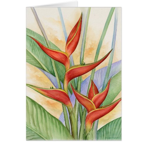 Red Heliconia Tropical Flowers Painting - Multi card