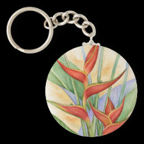 Red Heliconia Tropical Flowers Painting - Multi keychains