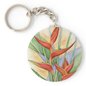 Red Heliconia Tropical Flowers Painting - Multi Keychain