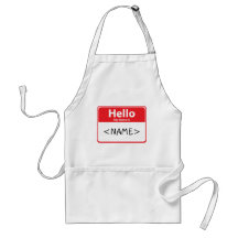 Red Hello My Name is , <NAME> Aprons