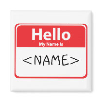 Red Hello My Name is , <NAME> magnets
