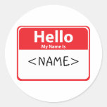 Red Hello My Name is , <NAME> Round Stickers