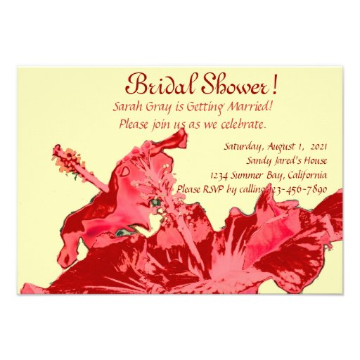 Red hibiscus exotic floral bridal shower custom announcement