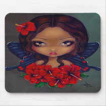 art, tiki, red, hibiscus, flower, tropical, hawaii, hawaiian, flowers, butterfly, butterflies, fantasy, eye, eyes, big eye, big eyed, jasmine, becket-griffith, becket, griffith, jasmine becket-griffith, jasmin, strangeling, artist, goth, gothic, fairy, gothic fairy, faery, fairies, faerie, fairie, lowbrow, low brow, big eyes, strangling, fantasy art, original, lowbrow art, Mouse pad with custom graphic design