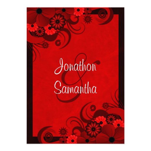 Red Hibiscus Floral Custom Wedding Invitation