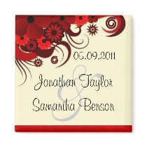 Red Hibiscus Floral Save The Date Fridge Magnets