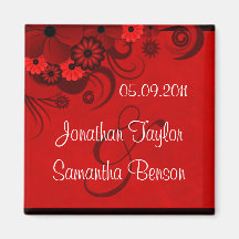 Red Hibiscus Floral Save The Date Fridge Magnets