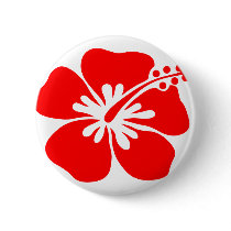 Red hibiscus flower pinback button