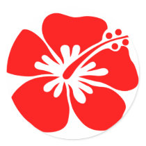 Red hibiscus flower round sticker