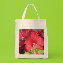 Red Hibiscus Grocery Bag