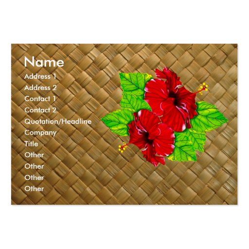Red Hibiscus Lauhala Business Cards Chubby (front side)