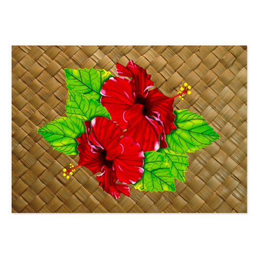 Red Hibiscus Lauhala Business Cards Chubby (back side)