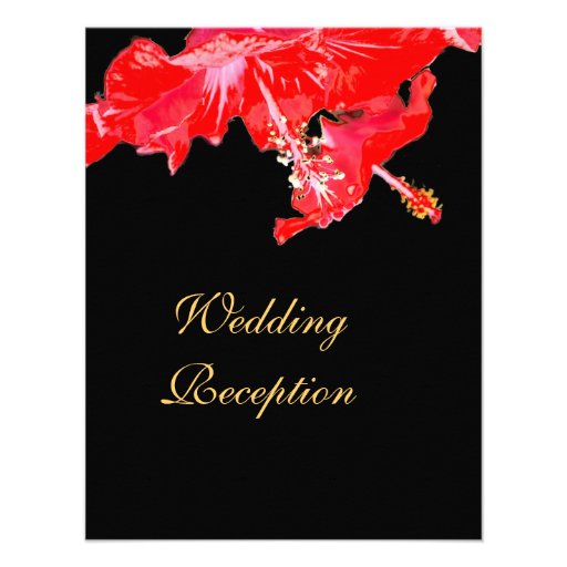 Red hibiscus on black Wedding Reception Personalised Announcements