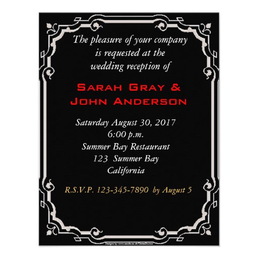 Red hibiscus on black Wedding Reception Personalised Announcements