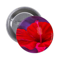 Red Hibiscus Tropical Flower Painting - Multi buttons