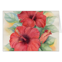 Red Hibiscus Tropical Flower Painting - Multi Card