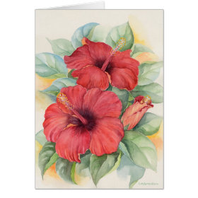 Red Hibiscus Tropical Flower Painting - Multi Greeting Card
