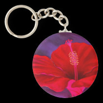 Red Hibiscus Tropical Flower Painting - Multi keychains