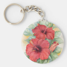 Red Hibiscus Tropical Flower Painting - Multi Keychain