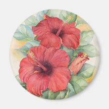 Red Hibiscus Tropical Flower Painting - Multi Fridge Magnet