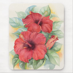 Red Hibiscus Tropical Flower Painting - Multi Mouse Pad