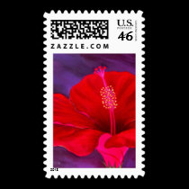 Red Hibiscus Tropical Flower Painting - Multi postage